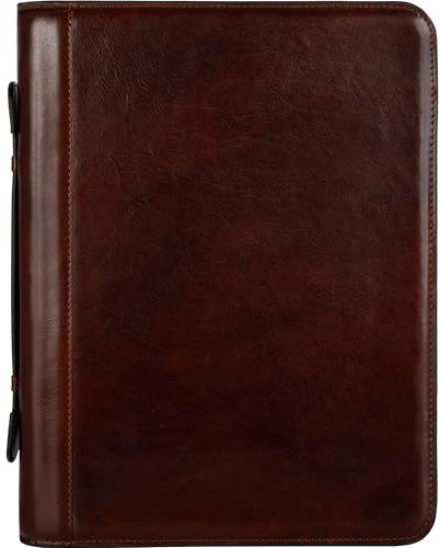 Time Resistance Leather Portfolio – Document Bag with Carry Handle – Tablet Size Case