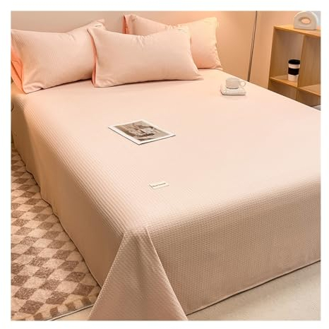 Bettlaken Betttuch Laken Leintuch Haustuch 100% Waffel-Baumwolle ohne Gummizug vielen Größen und Farben Weich und Atmungsaktiv Bettlaken(Pink,240x250cm)