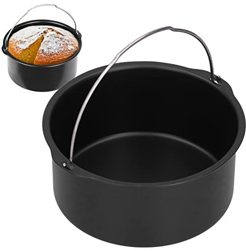 Barril para Pasteles, Molde para Pastele de Hornear Antiadherente de Acero Al Carbono con Mango, Accesorios Redondo para Freidora de Aire para Todo Tipo de Freidoras Eléctricas (7 Pulgadas/17,8cm)