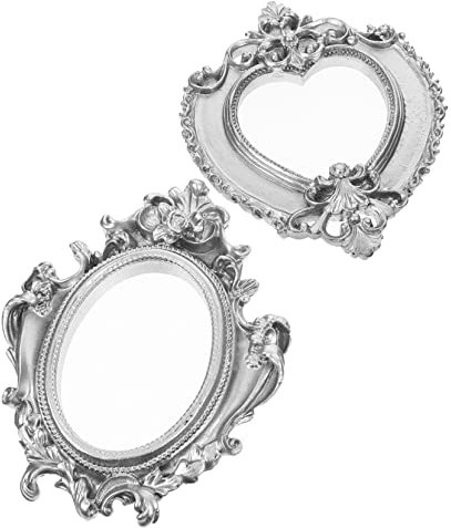 BIUDECO 2stücke Retro Bilderrahmen Aus Resin Kleine Foto-displayrahmen Für Schmuck Und Deko Silberne Herz Und Spiegelrahmen Für Hochzeits Und Tischdekoration