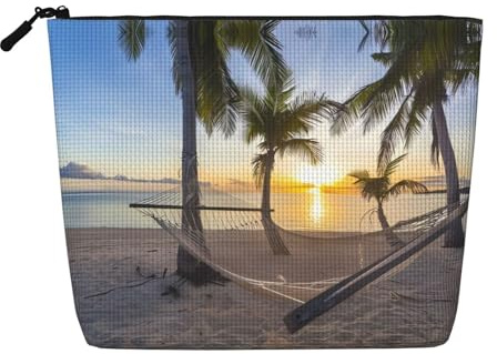 JaoXer Paradise Beach Palm Trees Fake Hemp Makeup Bag, Toiletry Organizer â€“ One Pack for Multiple Daily Uses, Business Trip Companion, Black, One Size