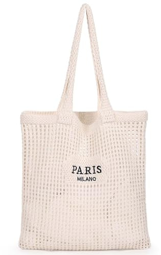Etercycle Gehäkelte Tragetasche, Netz-Strandtasche für Frauen Gestrickte Sommer-Hobo-Tasche Boho-Urlaubstasche, L, Böhmisch