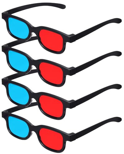 sourcing map 4pcs Red Blue 3D Viewing Glasses, Plastic 3D Movies Glass for TV Anaglyph Stereoscopic Projection Video Game, 6 Inch Black Frame