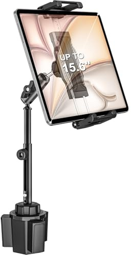 Dosvsi Support Tablette Voiture Gobelet pour 6,1 à 15,6 Pouce iPad [Bras Extensible Robuste] Support Tablette Porte Gobelet Camion pour iPad Pro 13 12.9 11 Air Mini, iPad 10.9, Galaxy Tab A9+, iPhone