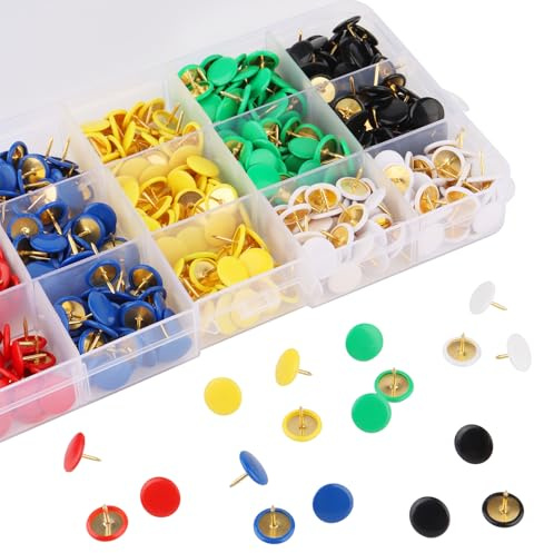 Puntine colorate da disegno, 540 pezzi, puntine rotonde, in metallo con testa in plastica, 6 colori (bianco, nero, verde, giallo, blu, rosso), ideali per bacheca, ufficio, scuola e casa