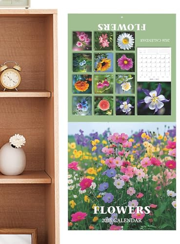 Calendario da parete 2026 - Calendario da appendere a tema fiori, organizzazione in 12, sospeso per studenti, artisti, camera da, scuola, ufficio, studio