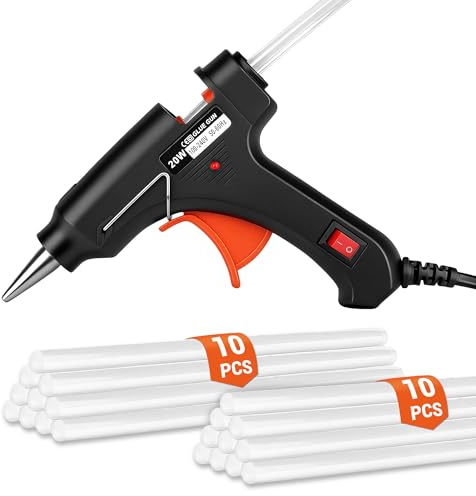 Xahpower Pistola Pegamento Caliente, Mini Pistola Silicona Caliente 20W con 20 Barras Pegamento 7mm, Hot Glue Gun para Bricolaje, Manualidades, Reparaciones Rápidas, Hogar, Oficina, Escuela