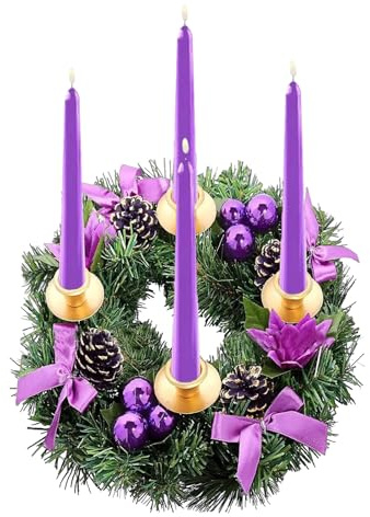 Corona 'Avvento Con Nastro Viola | 2024 Portacandele Di Natale Decorazione Anello Di Candela Con Pigne E Fiocchi Per La Decorazione Della Tavola Festa In Chiesa