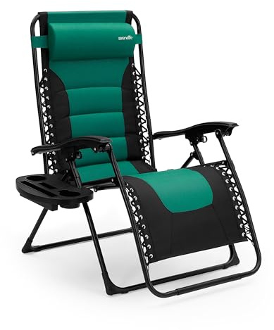 SereneLife Chaise Longue de Jardin Pliable avec Positions réglables en continu, Appui-tête, Porte-Boissons et téléphone Portable, Vert, Cadre en Acier Inoxydable, Chaise Longue de Relaxation pour