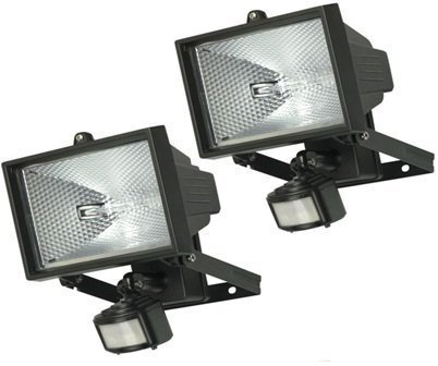 Blackspur Lampe Projecteur Halogne Securite 500W Avec Capteur De Mouvement PIR Exterieur Blanc Noir Aluminium Brute Ou Aluminium Brossee 2 Unites 8000 lm 16 lm/W 12 m 230 V Montage Mural