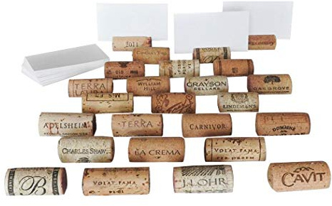 Premium Recycled Cork Place Card Holders - Set of 25 with Place Cards - Rustic Wine Theme Table Decor - Perfect for Vineyard Weddings