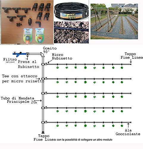 Plastic Puglia Kit irrigazione Giardino Goccia orto impianto Completo modulare 50mq ampliabile