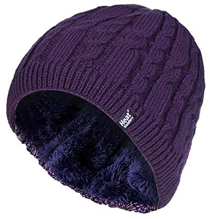 HEAT HOLDERS - Womens Ribbed Cable Knit Fleece Lined Thermal Winter Knitted Beanie Hat (One Size, Purple (Alesund))