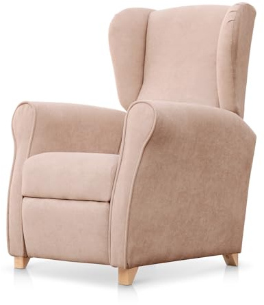 SUENOSZZZ-ESPECIALISTAS DEL DESCANSO Sillón Relax orejero Irene reclinable con Patas de Madera, Relax nórdico tapizado en Tela Antimanchas Salmón