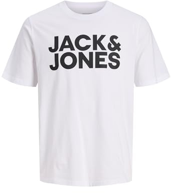 JACK & JONES herr T-tröja Jjecorp Logo Tee Ss O-neck Noos, Vit/passform: slim/stort tryck/svart, XXL