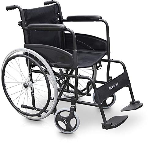 Quirumed Sedia a rotelle in acciaio, modello EASY COMPACT, pieghevole, seduta 46 cm, leggera, tasca portadocumenti, per anziani, per disabili, fino a 110 kg