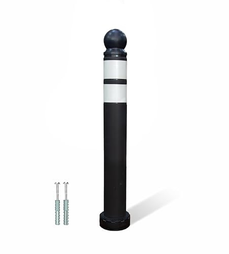 68cm Anti Parking Traffic Delineator | Black Reflective Safety Barrier with Ball Head | Flexible TPU Refuge Post with Demountable Base, Screws & Anchors for Roads & Car Parks - 1 Post