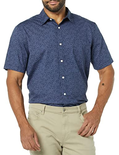 Amazon Essentials Men's Short-Sleeve Stretch Poplin Shirt (Available in Big & Tall), Navy Floral, L