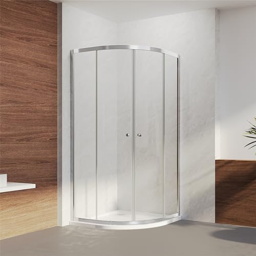 IMPTS Duschkabine Viertelkreis 90x90x185cm Runddusche Duschabtrennung Schiebetür Duschwand Duschtür mit Duschwanne