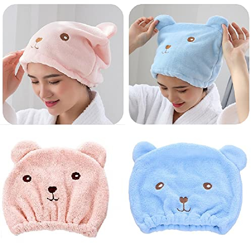 YQBFTC 2 toalla de microfibra para el pelo, turbante infantil con dibujos animados, secado rápido, superabsorbente, gorro de ducha, para la cabeza de mujeres