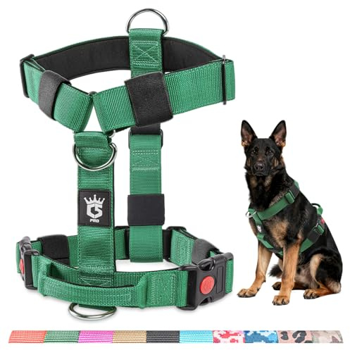 TSPRO Taktisches No-Pull Schwerlast-Hundegeschirr mit Griff & Schnellöffnungsverschluss, Stabil Adjustierbar für Mittelgroße bis Große Hunde zum Wandern und Laufen (Grün L)