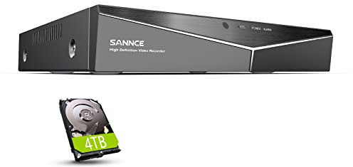 SANNCE 16 Channel Security CCTV DVR with 4TB Hard Drive 1080P, 5-in-1 Hybrid Video Recorder for 2MP TVI AHD CVI CVBS Analog IP Security Cameras, Motion Alerts, Remote Access, 24/7 Recording