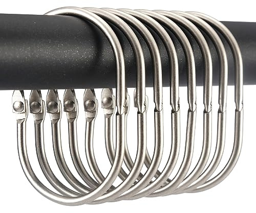 Goowin Shower Curtain Hooks, 24 Pcs Shower Curtain Rings Rust Proof Metal Oval Rings Clasp Closed Shower Curtain Rings for Bathroom Shower Rods Curtains(Matte Nickel)