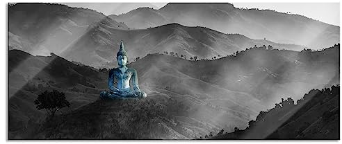 Pixxprint Glasbild Panorama, Wandbild aus Echtglas, Buddha, 100x40 cm, inkl. Aufhängung und Abstandshalter