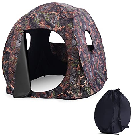 COSTWAY Tenda da Caccia Pieghevole per 3 Persone, Tenda Mimetica con Telaio in Acciaio e Finestre a Maglie, con Visione 270°