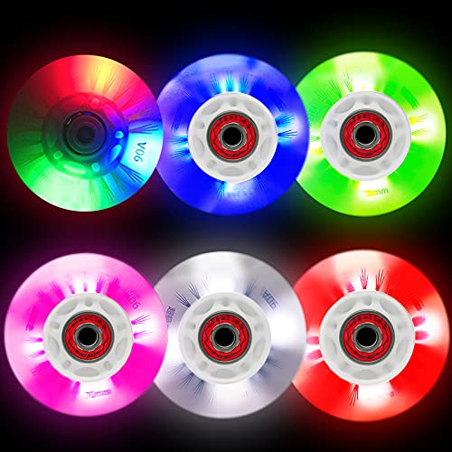 Luminescent Inline Skate & Roller Blade Wheels 76mm/80mm ABEC-9 Bearings for Indoor & Outdoor Use - 4-Pack (Purple, 80mm)