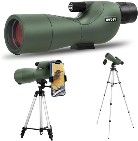 NWDEY 25-75X60 Spektiv mit 51 Zoll Stativ Spektiv für Zielschießen Jagd Vogelbeobachtung Low Light Vision Telefonadapter Tragetasche BAK4 Prisma FMC Objektiv Wasserdicht (ArmyGreen)