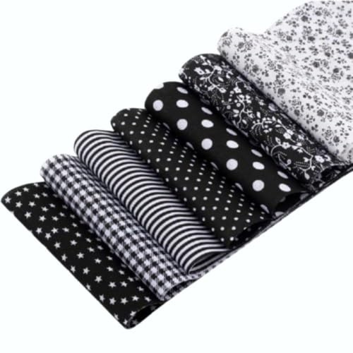 Hantverkstyg – 7 st bomullsremsor feta fjärdedels tygbunt – 100 cm olika mönster lappverk tyg bomullsmaterial blandade fyrkanter bunt quiltning scrapbooking sömnad konst gör-det-själv tyg (svart)