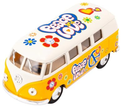 Easy Toys modellbil kompatibel med Volkswagen Classic Bus. Skaltrogen leksakstransportör med öppningsbara dörrar. Bilmodell (1962 gul)