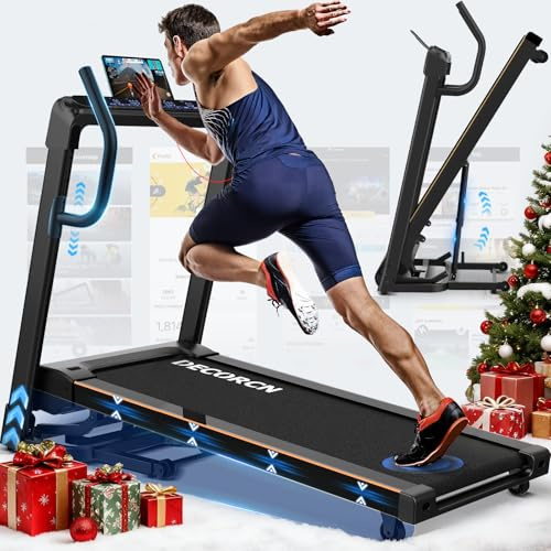 Decorcn Folding Treadmill for Home, 4.5HP, 20 Auto Incline, 1km/h-16km/h, 150KG limited, Ideal for marathon training, Running Machine for Heavy People with LED, Bluetooth Speakers, Silent Walking Pad