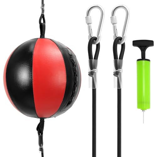 QWORK® Doppelendball Punchingball Speedball Set für MMA und Boxtraining - Hochwertiges PU-Leder - Inkl. Pumpe und Zubehör
