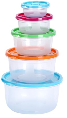 VIKY 5 Stück Frischhaltedosen mit Deckel, BPA-Frei Kunststoff Snack-Boxen, Meal Prep Boxen, Vorratsdosen mit Deckel Küche, Frischhaltedosen Stapelbar, für Mikrowellen Gefrierfachgeeignet, Runden