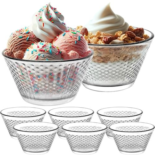Eisbecher Glas 6 Stück 200ml Set, Eisschalen, Dessertgläser Fuß, Eisgläser, Dessertschalen Eiscreme, Desserts, Eiskugel, Vorspeise, Cocktails, Dessertgläser, Eiscremegläser (6-teiliges Set - 200ml)