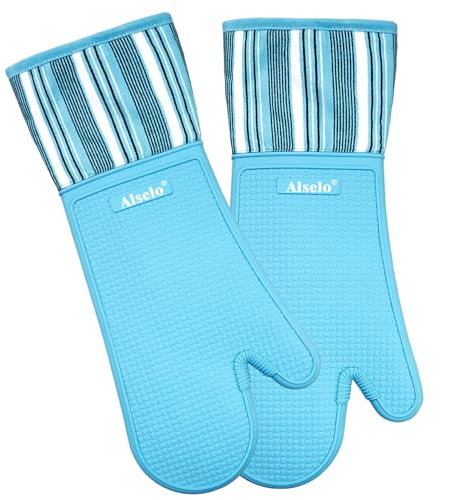 Alselo Silicone Oven Mitts Set, Heat Resistant 550 Degree,7.5x16