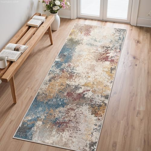 GENIMO Alfombra Salon Moderna, Cocina Lavable Antideslizante, Alfombra Pelo Corto para Dormitorio,Hall Entrada,Pasillo,Abstracto Mixto,80x150 cm