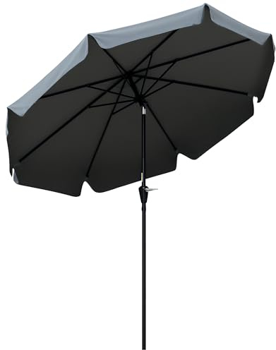 Outsunny Sombrilla Terraza Exterior Ø266 cm Sombrilla de Jardín Inclinable con Protección UV50+ Poste de Aluminio y Manivela Parasol para Patio Terraza Gris Oscuro