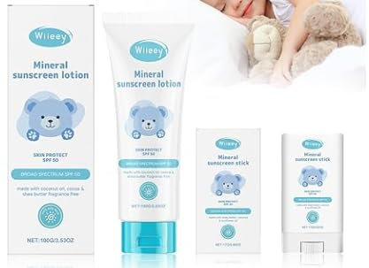 Sonnencreme 50 Set für Baby & Erwachsene, Sonnencreme Gesicht LSF 50, Mineralische Sonnencreme Stick Wasserfest, Feuchtigkeitsspendend Sonnencreme Baby, Hoher Sonnenschutz Gesicht, Nicht klebrig
