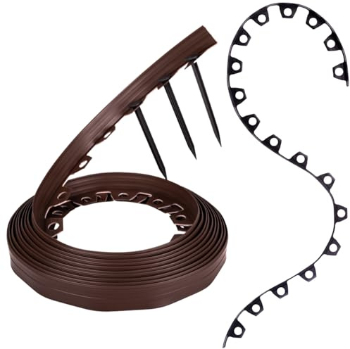 GARDENIX Bordo flessibile per prato in plastica, marrone, 10 m, 20 ancore, altezza 4 cm, resistente alle intemperie, bordo rotondo per aiuole, per giardini e robot tosaerba