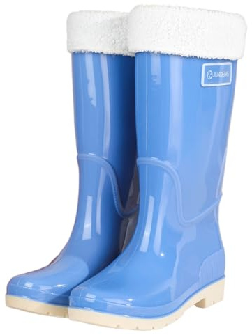 Bottes en caoutchouc doublées pour femme - Bottes de pluie antidérapantes imperméables et respirantes - Bottes de pluie légères - Bottes de pluie avec doublure, bleu ciel, 41/EU