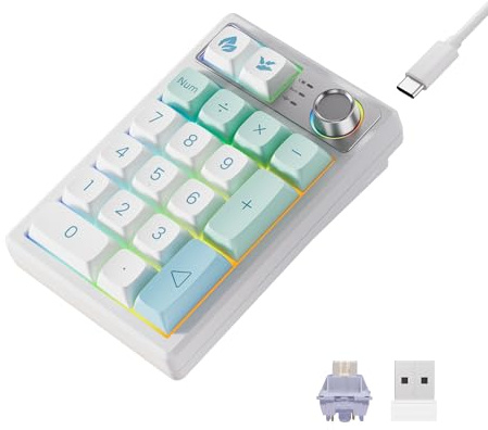 MYKYLIN Mechanical Numpad Gasket Mounted with Creamy Sound, Bluetooth/2.4G/USB-C, Programmable Macro Numeric Keypad Rechargeable Number Pad Hot Swappable RGB Backlit Metal Knob for Win/Mac, Mint