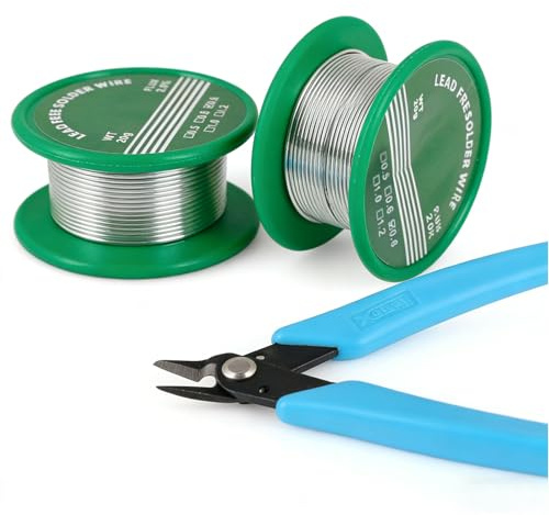 Fzyisw 2 stycken Blyfritt Lödtenn 0,8mm 2g med Flöde, Lödtråd Sn99,3/Cu0,7 227°C, Lödtråd med Kolofoniumkärna inkl. Mini Sidskär för Elektronikreparation, Kort och DIY