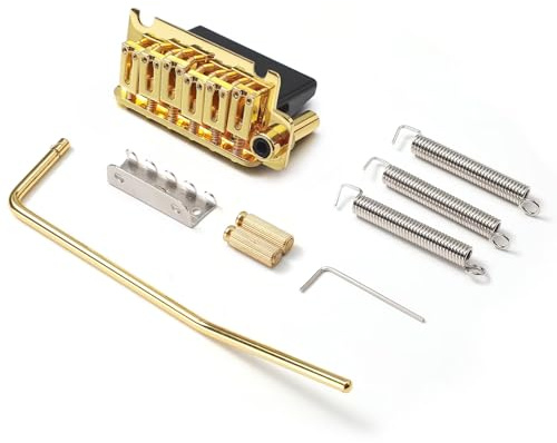 Gitarren Tremolo Vibrato Bridge Saitenhalter für Fender ST, kompatibel mit Squier ST Style Gitarren, 6 Schrauben, synchronisiertes Tremolo-System mit Arm, Federn und Kralle, Gold/Chrom (Gold)