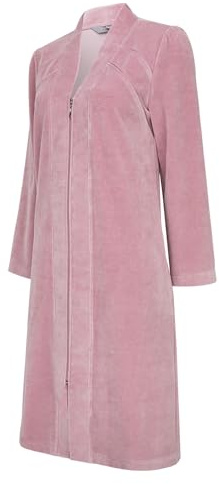 RE-651 Peignoir pour femme avec fermeture éclair - Velours - Coton - Chaud, Rose, L
