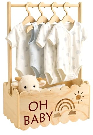 FERNVALE Wooden Baby Shower Crate Basket and Baby Hamper Basket for Newborn Baby Girl Boy Nursery Storage Box Baby Shower Decoration (Beige 13.7*8.9in)