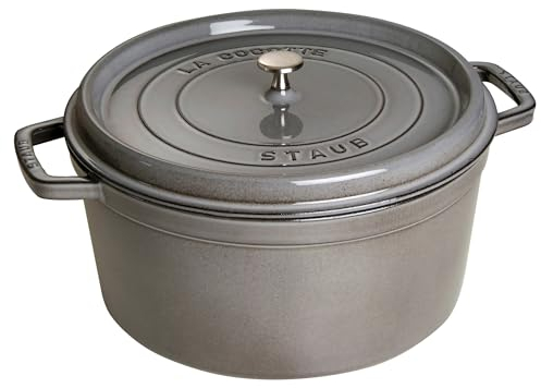 STAUB Gusseisen Bräter/Cocotte, Rund 30 cm, 8,35 L, Aromaregen Funktion für optimale Befeuchtung, Für alle Herdarten inkl. Induktion & Backofen, Graphitgrau