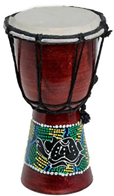 Djembé 20 cm pour Enfants – Tambour Africain en Bois avec Peau de Chèvre, Peint à la Main – Modèle Tortue